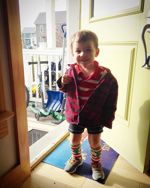 Kids been crushing the potty thing for two weeks. Lil’ mishap today meant he had to wear a pair of his brothers size 8/10 undies cinched and Christmas socks for the ride home ❤️