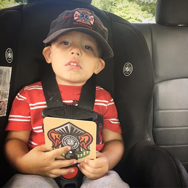 “My Squad hat!” His new favorite piece of “fire gear”